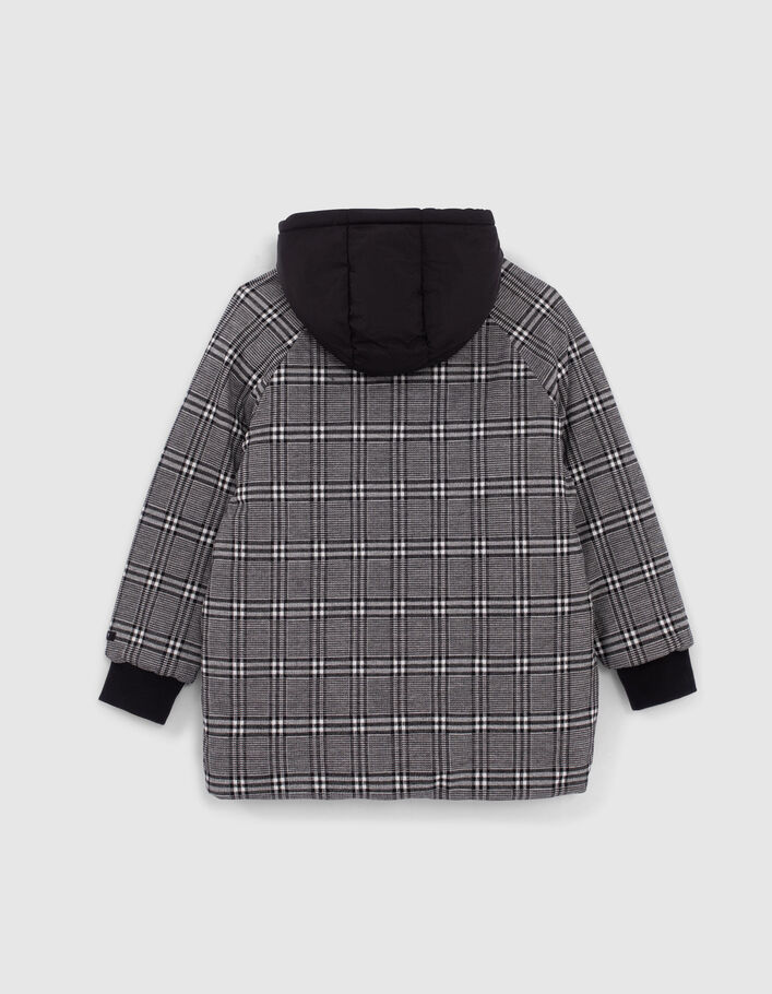 Girls’ black and mixed fabric check long padded jacket - IKKS