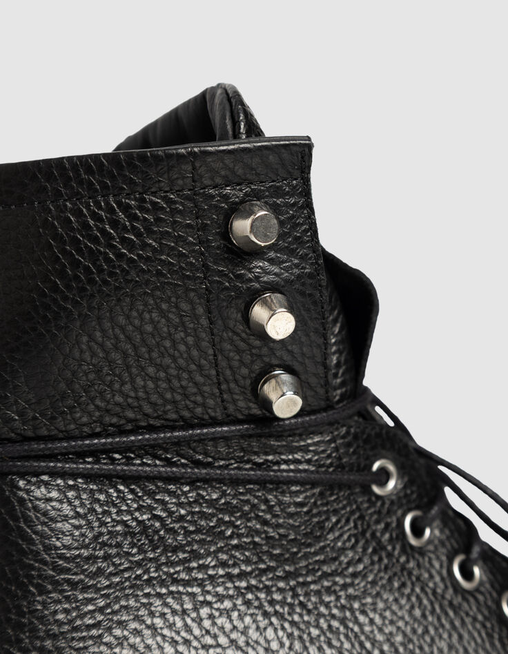 Boots rangers noires cuir grainé décor microbilles Femme-5 Boots rangers noires cuir grainé décor microbilles Femme-5
