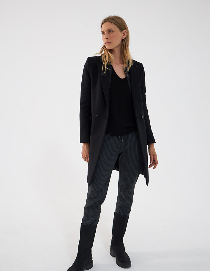 Manteau city noir en majorité laine double col femme-6