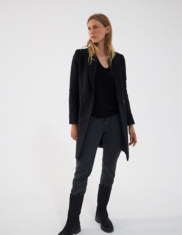 Women’s black wool-rich double-collar city coat-6