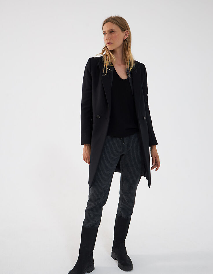 Manteau city noir en majorité laine double col femme-6 Manteau city noir en majorité laine double col femme-6