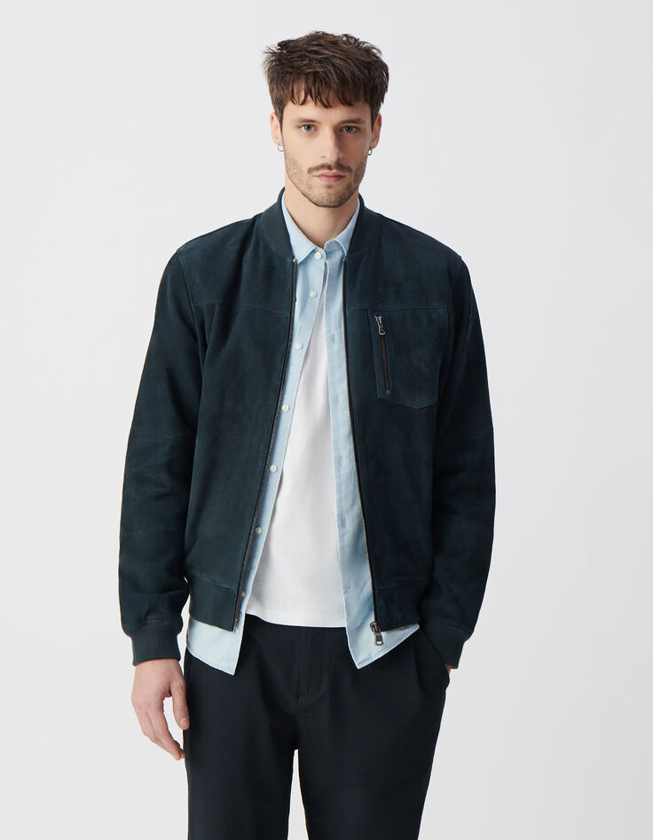 Blouson bomber encre en cuir velours Homme-2