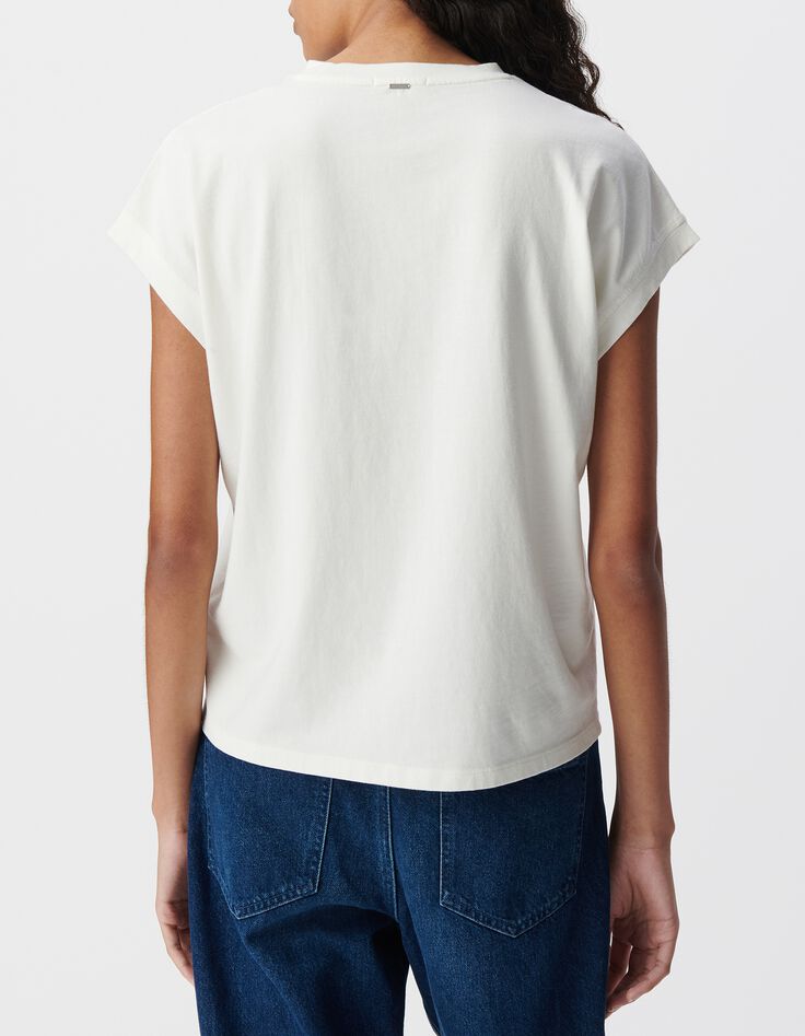 Tee-shirt col rond blanc message contours paillet&eacute;s-3