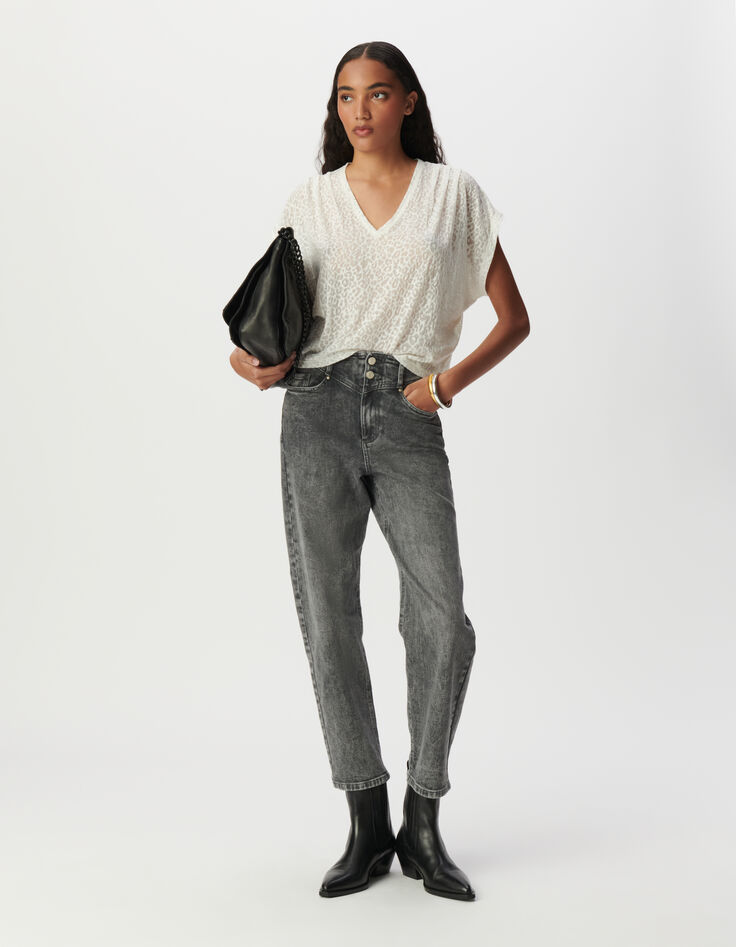 Tee-shirt blanc motif léopard en transparence-1