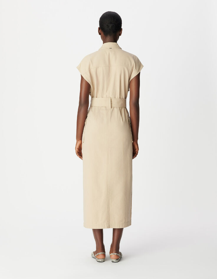 Robe saharienne longue beige sans manches Femme-3