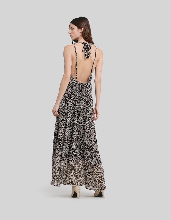 Women’s black recycled long dress, rock leopard print - IKKS