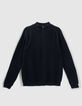 Marineblauer Herrenrippstrickpullover mit Troyerkragen-6