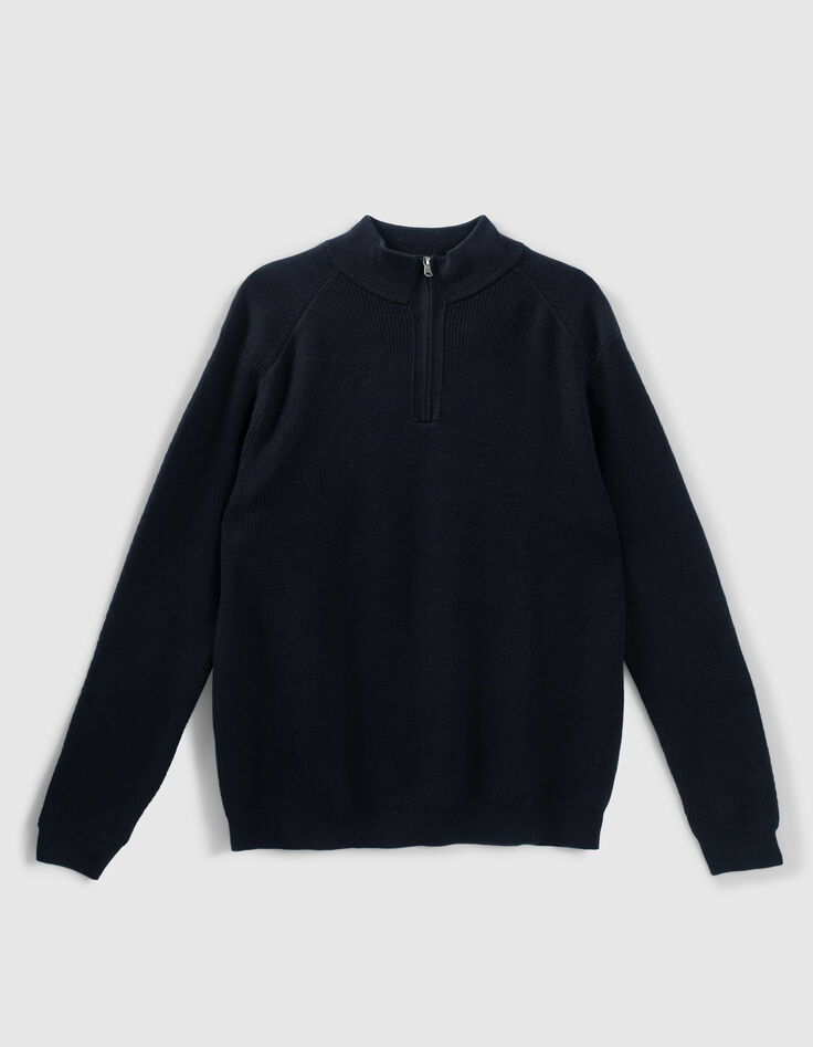 Marineblauer Herrenrippstrickpullover mit Troyerkragen-6