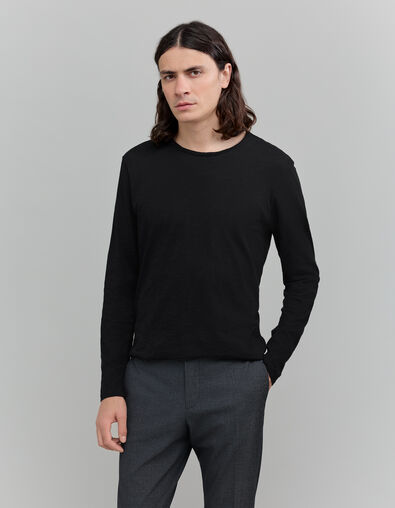 Camiseta negra de algodón modal Hombre - IKKS
