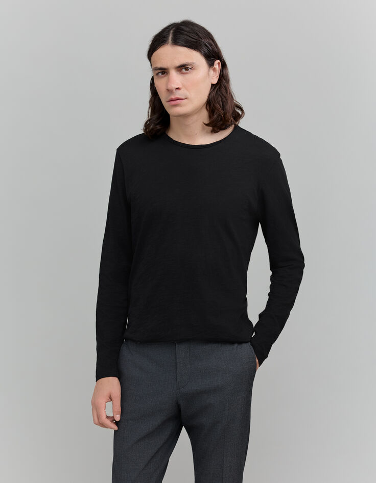 Camiseta negra de algodón modal Hombre-1