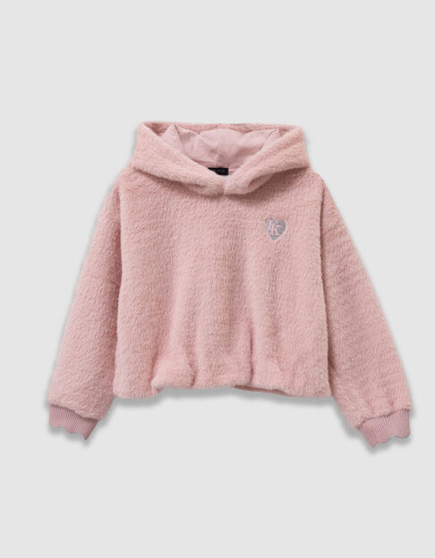 Rosa weicher Mädchen-Kapuzenpullover Herz-Badge - IKKS