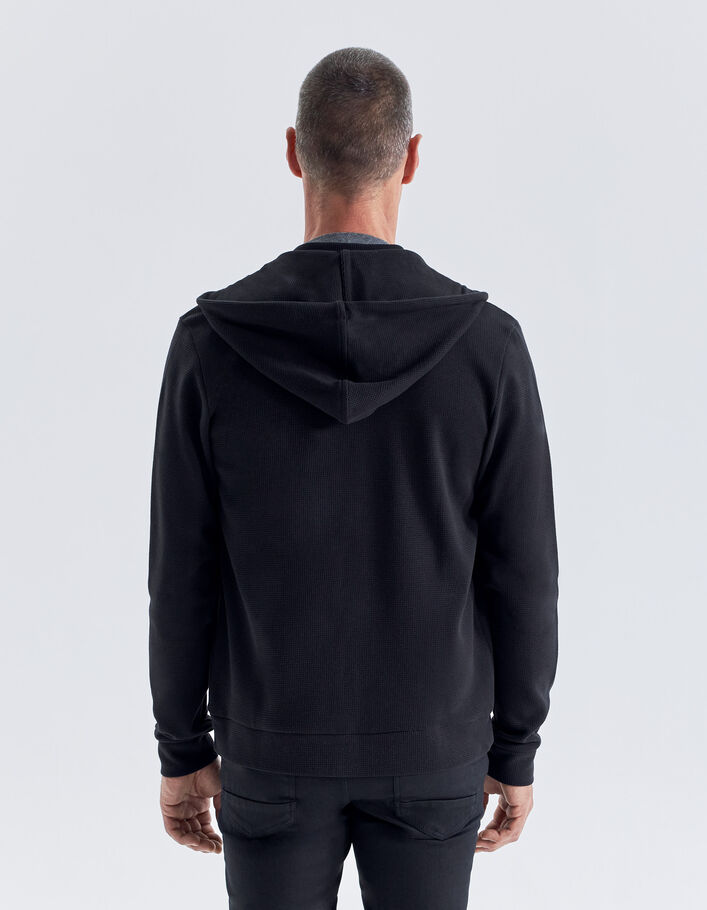 Cardigan noir nid d'abeille à capuche Homme-3