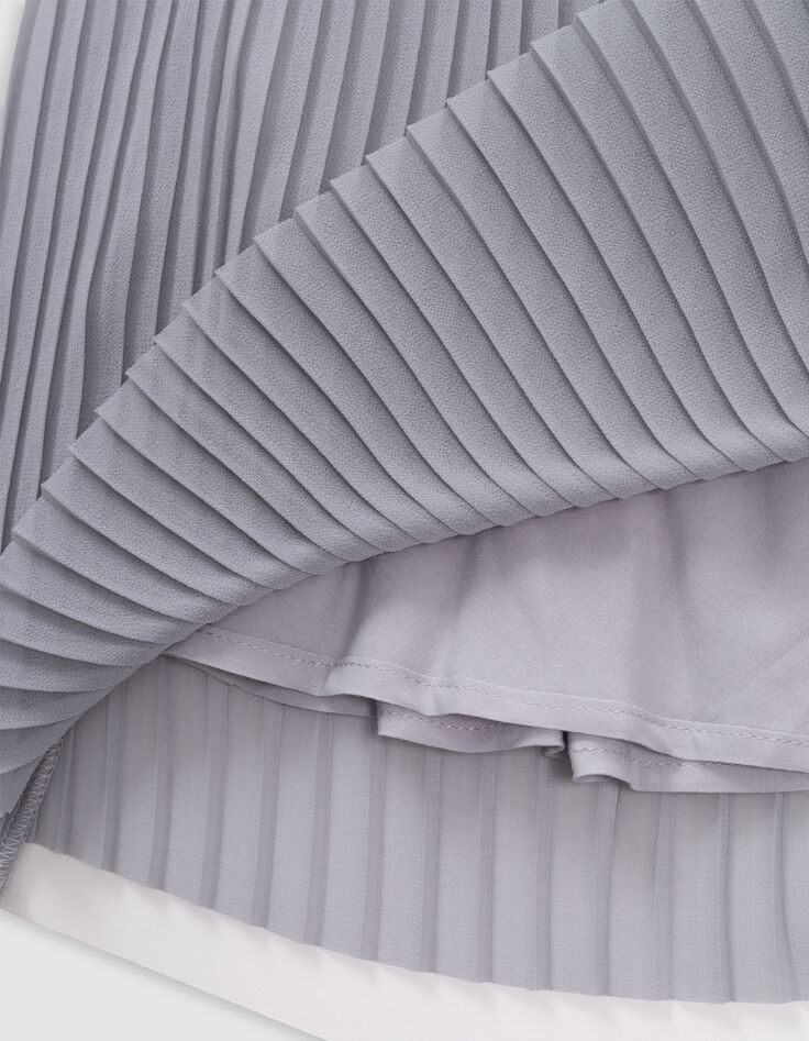 Robe argentée plissée manches tulle plumetis fille-1