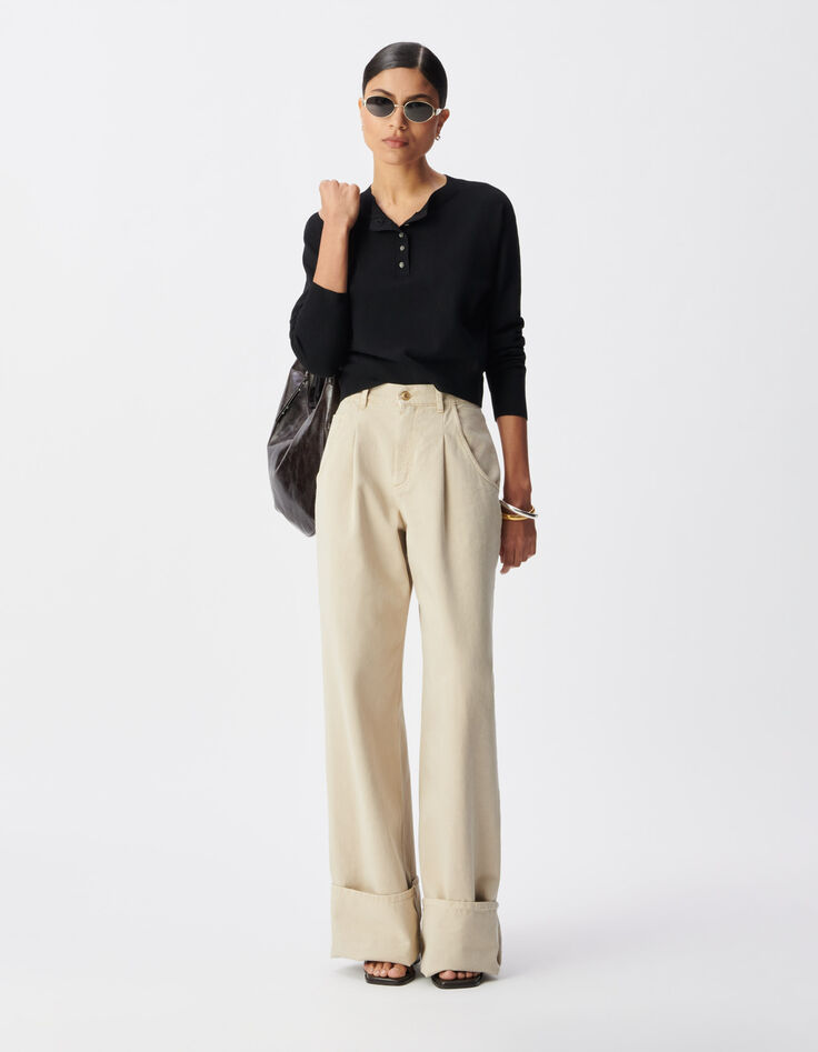 Chique zwarte gebreide trui met strass-knopen Dames-1