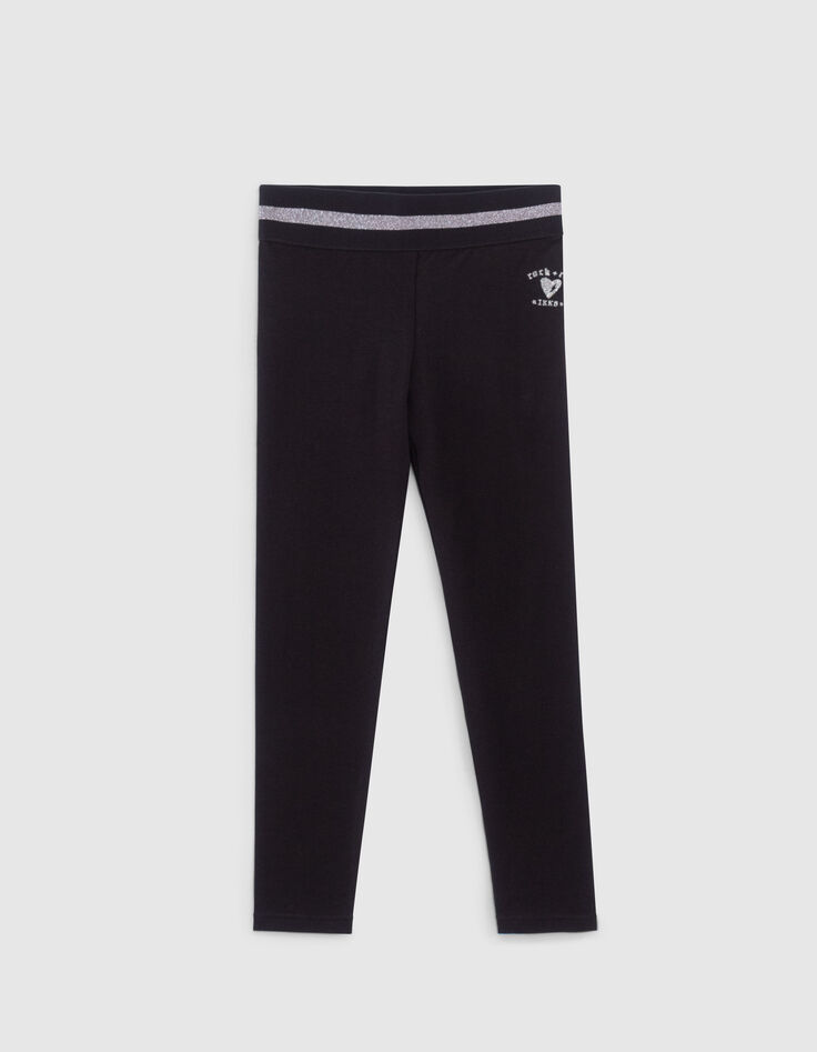 Zwarte legging tailleband zilveren strepen meisjes-1