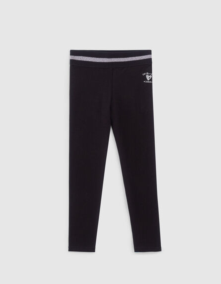 Girls’ black leggings with silver striped waistband