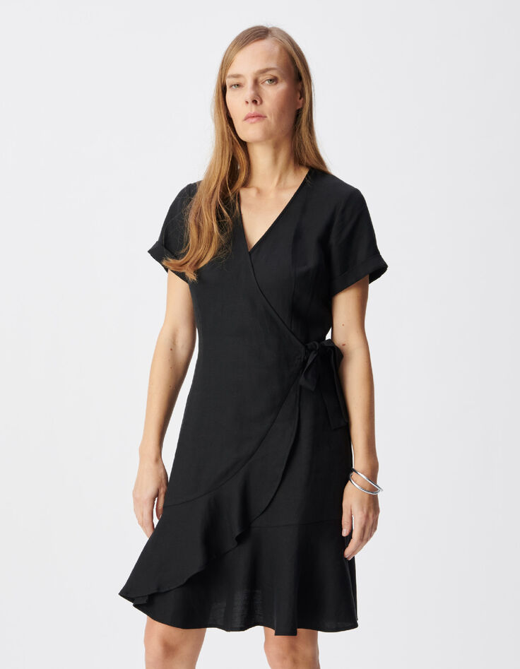 Robe courte noire forme portefeuille Femme-3