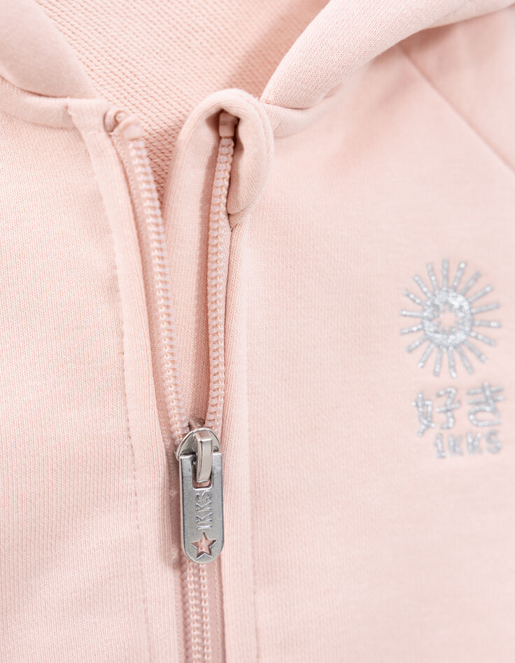 Rosa Mädchenstrickjacke, Zip, Stick, Kapuze-8