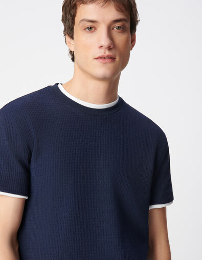 T-shirt col rond marine coton bio avec relief Homme - IKKS