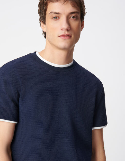 T-shirt col rond marine coton bio avec relief Homme - IKKS