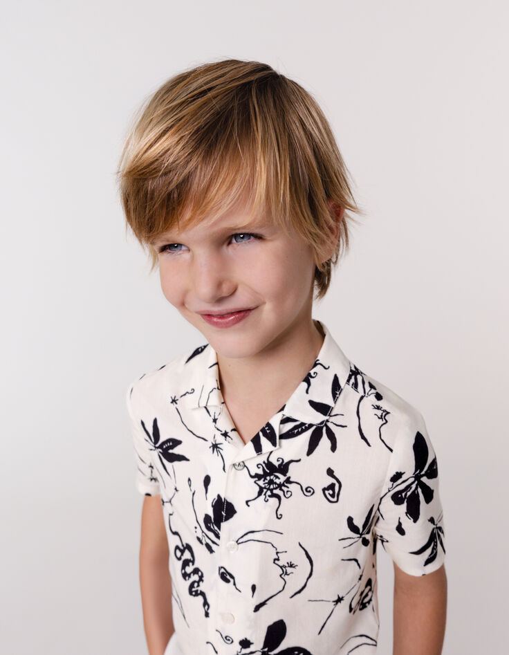 Boy's ecru maxi astro print shirt-1