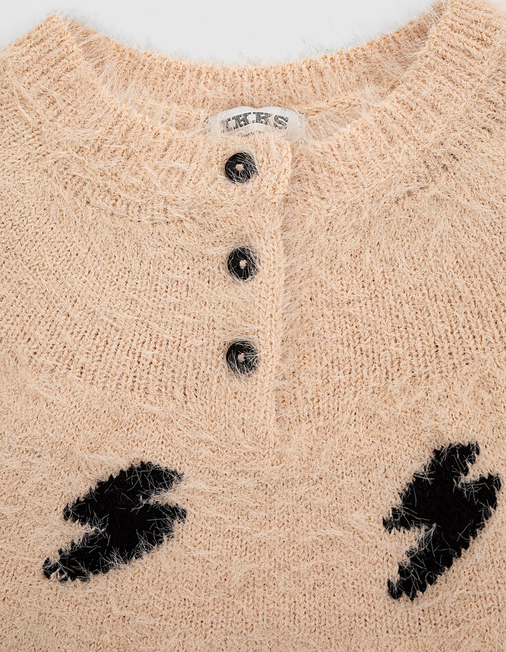 Puderrosa Strickcape mit schwarzen Blitzen für Babymädchen-3