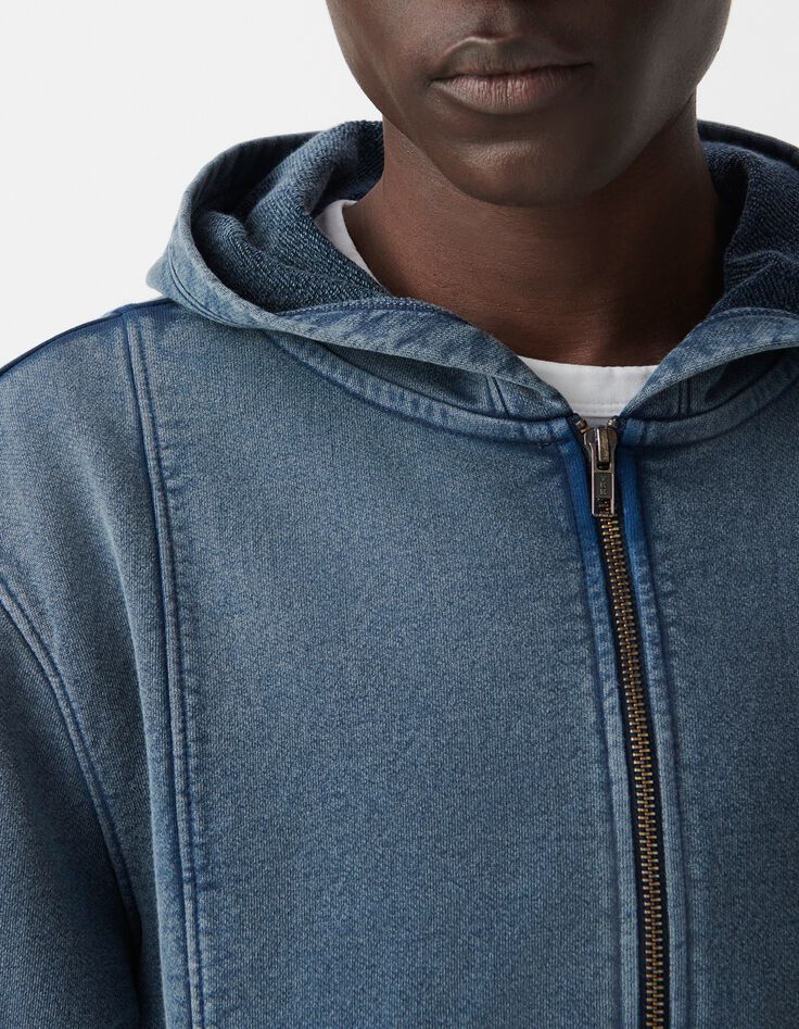 Cardigan encre &agrave; capuche molleton zipp&eacute; Homme-4