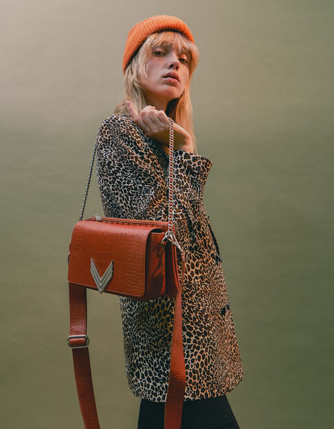 Women's orange croc-embossed leather WEST VILLAGE 111 bag