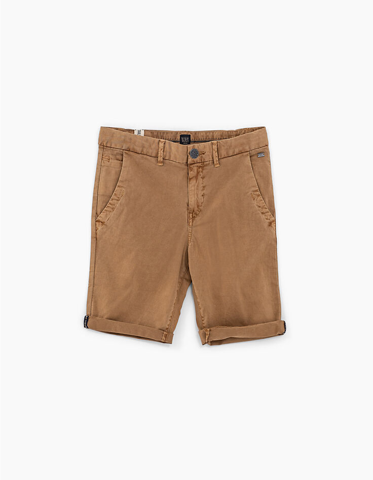 Bermuda beige foncé forme chino garçon -1