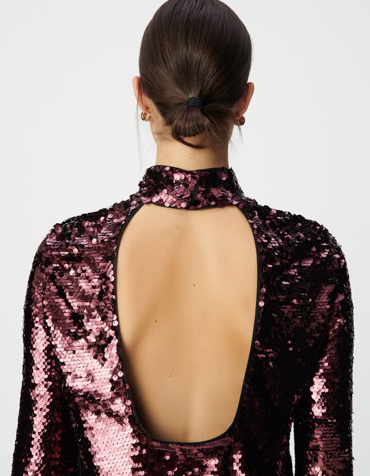 Robe bordeaux tout sequins dos nu Femme-5 Robe bordeaux tout sequins dos nu Femme-5