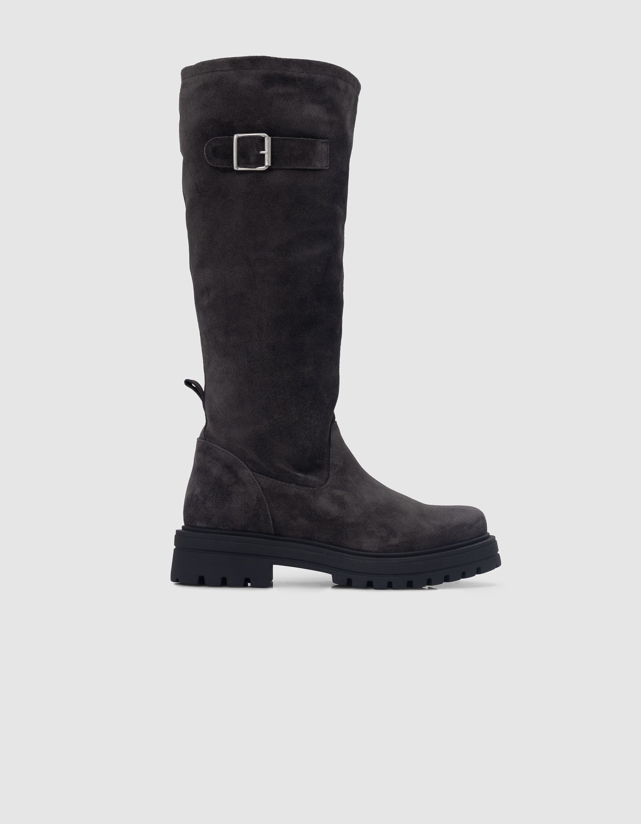 Bottes grises cuir velours detail boucle Femme IKKS