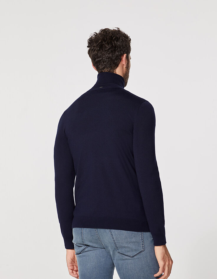 Pull marine à col roulé en laine mélangée Homme-3