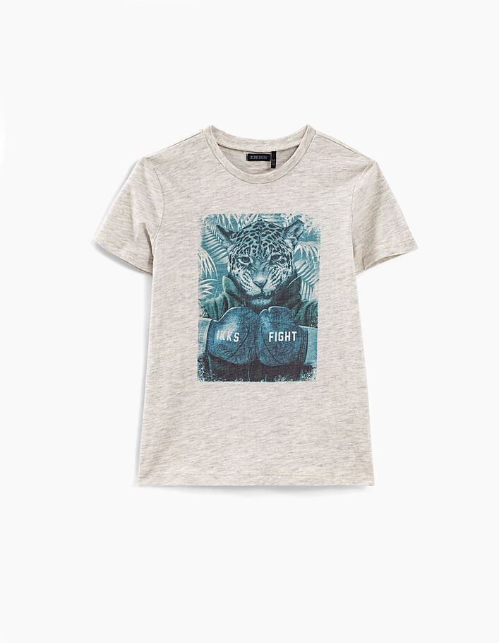 Boys' putty marl leopard-boxer graphic T-shirt  - IKKS