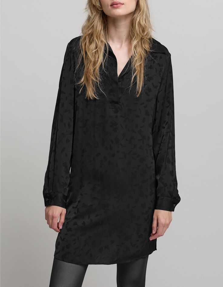 Schwarzes Jacquard-kleid mit kunstvollen Stickereimotiven-3