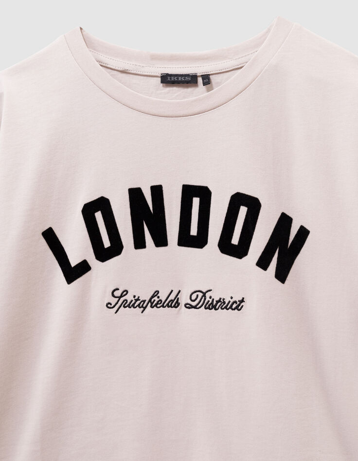 Beige T-shirt biokatoen zwarte tekst meisjes-3