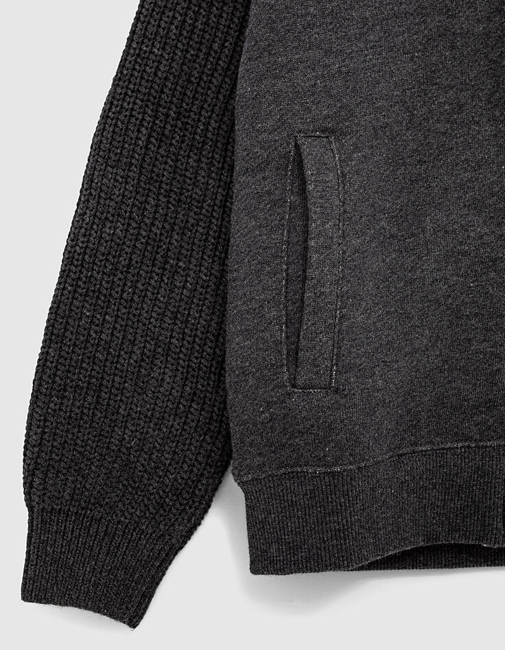 Gem&ecirc;leerd antracietgrijs vest tricot mouwen jongens-5