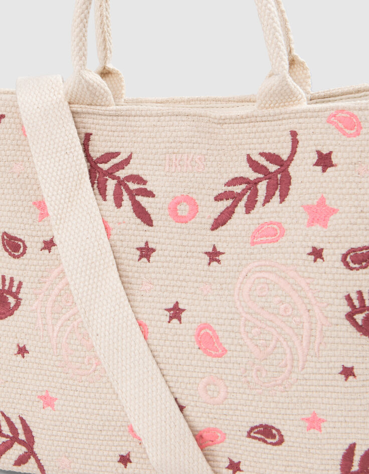Beige handtas geweven borduursels en franjes meisjes-2