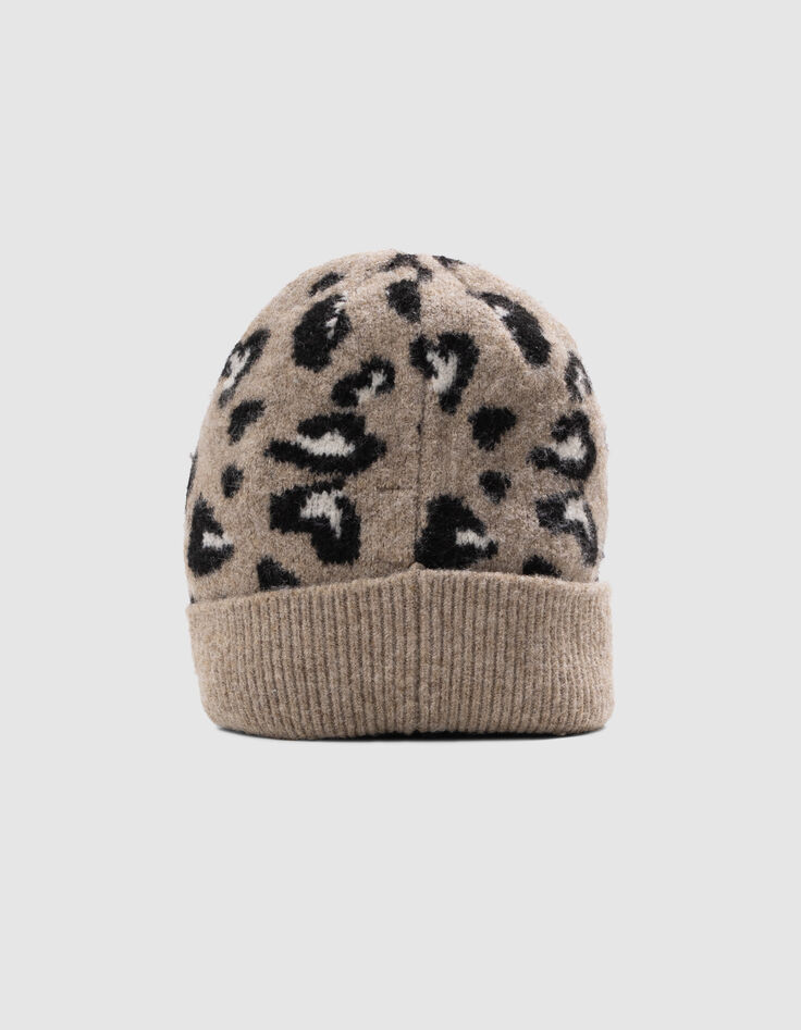 Girls’ beige knit beanie with leopard motif-5 Girls’ beige knit beanie with leopard motif-5