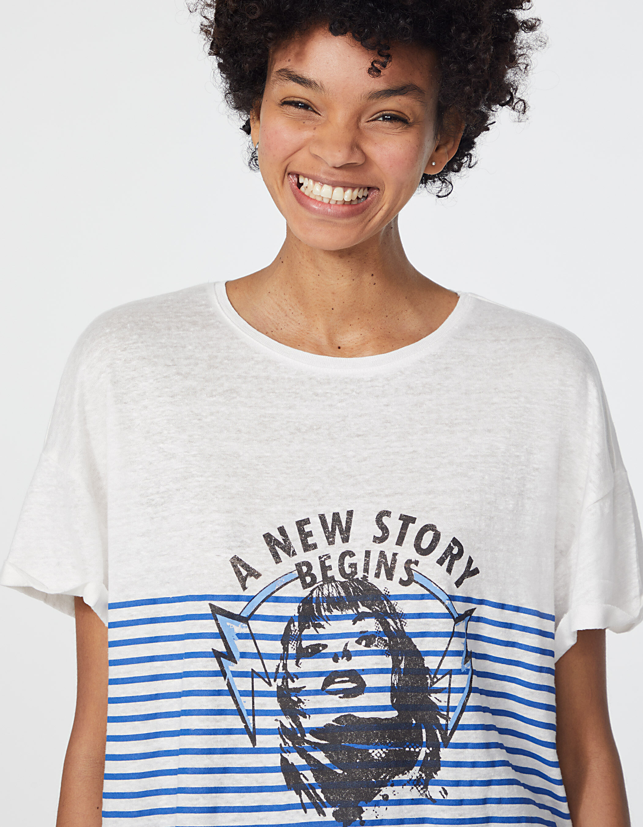 Tee shirt mariniere en lin manches courtes visuel femme