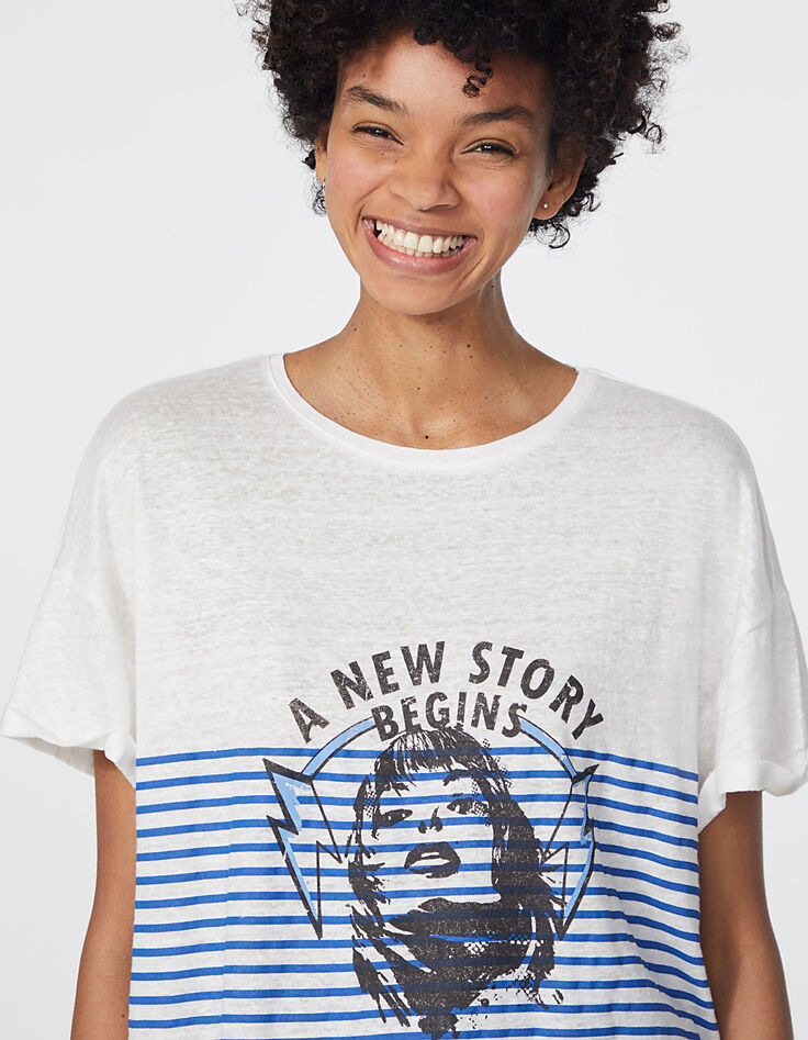 Women’s woman graphic linen short sleeve sailor T-shirt -4