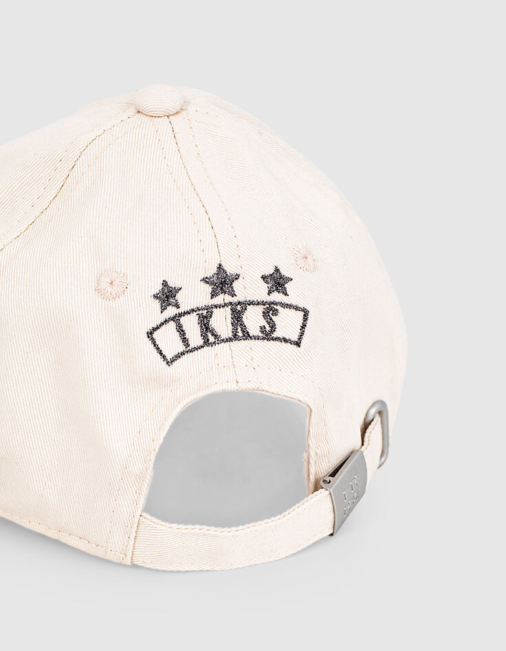 Hellbeige melierte Mädchen-Kappe mit Nadel-Stickmotiv-2 Hellbeige melierte Mädchen-Kappe mit Nadel-Stickmotiv-2