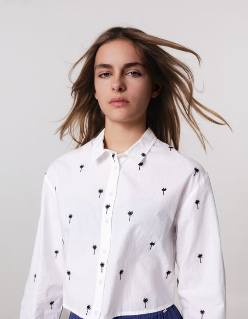 Chemise blanche cropped broderies palmiers fille - IKKS