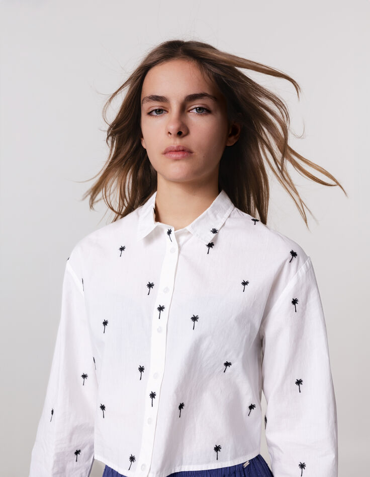 Camisa blanca cropped bordados palmeras niña-1