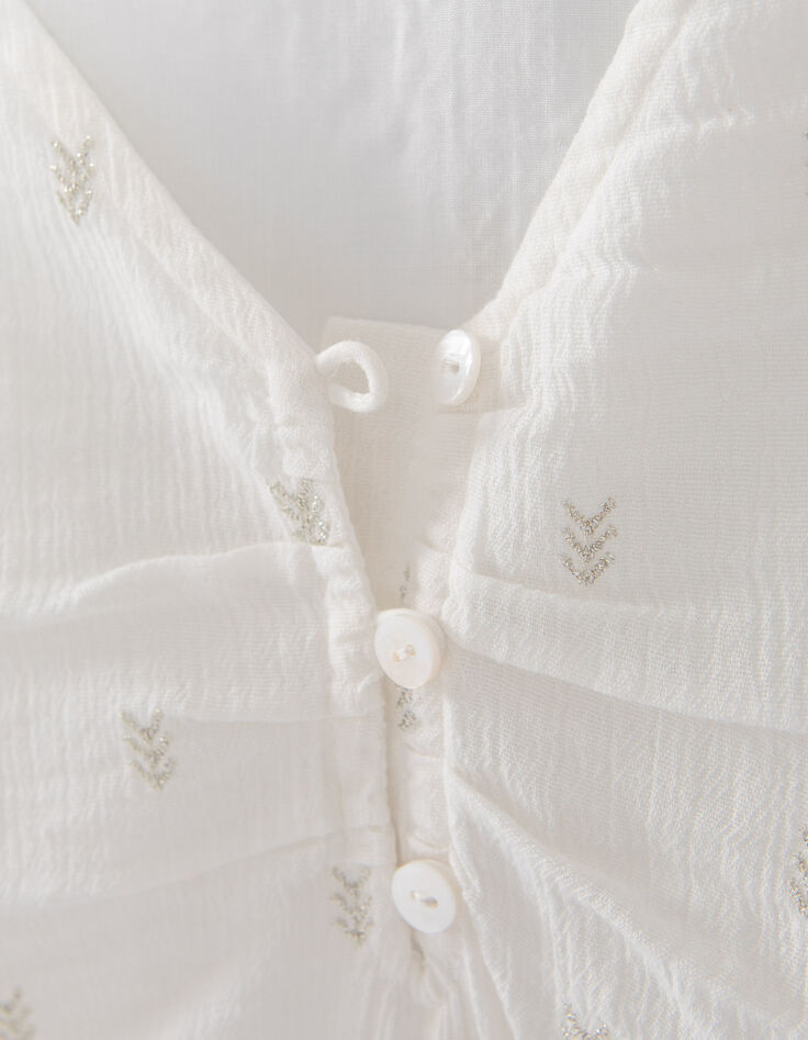 Blouse blanc cass&eacute; broderies dor&eacute;es fille-7