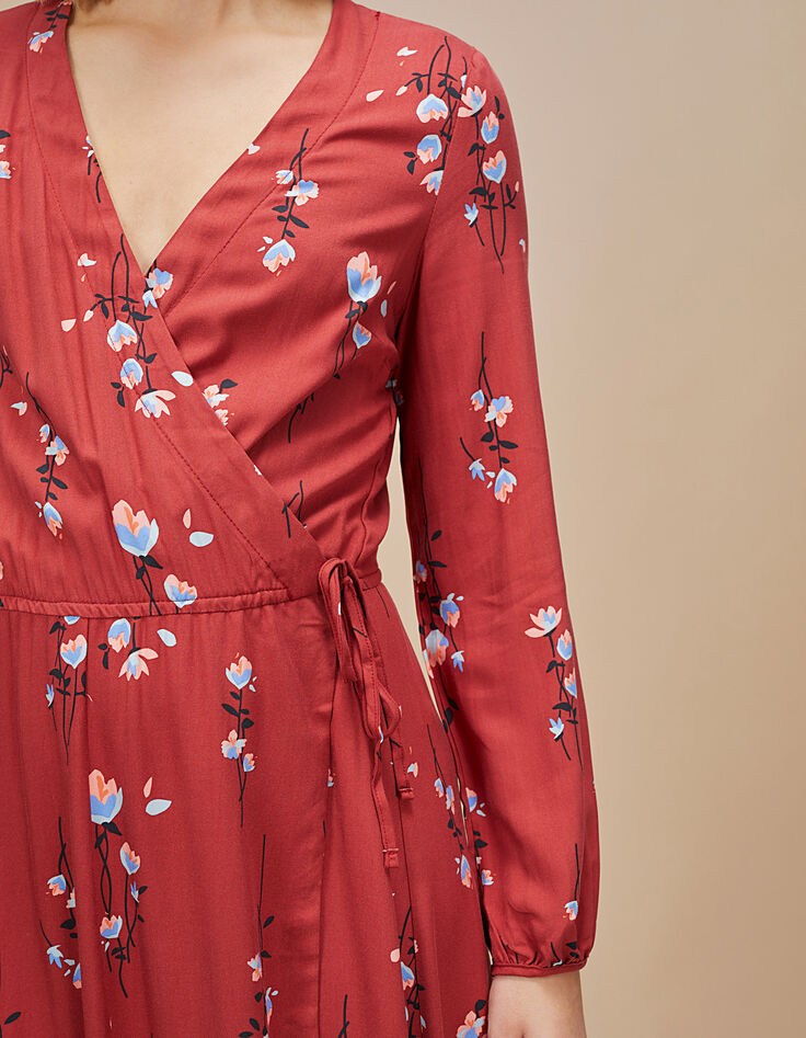Robe longue cache-cœur grenat à imprimé fleurs I.Code-4 Robe longue cache-cœur grenat à imprimé fleurs I.Code-4