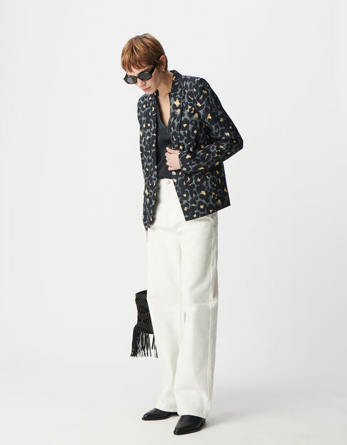 Women's navy animal print blazer jacket - IKKS