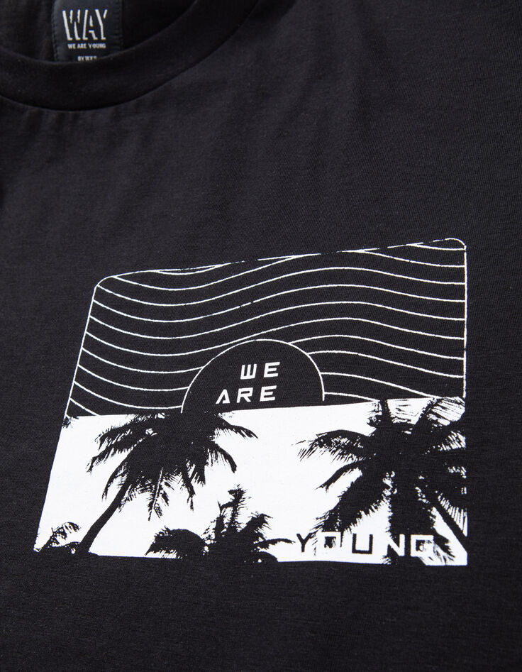 T-shirt noir print palmiers devant gar&ccedil;on-5