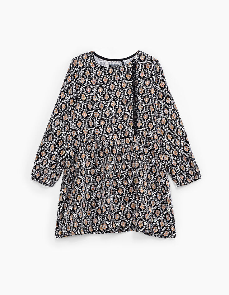 Zwarte 2-in-1 jurk met kasjmierprint en sweater meisjes-2