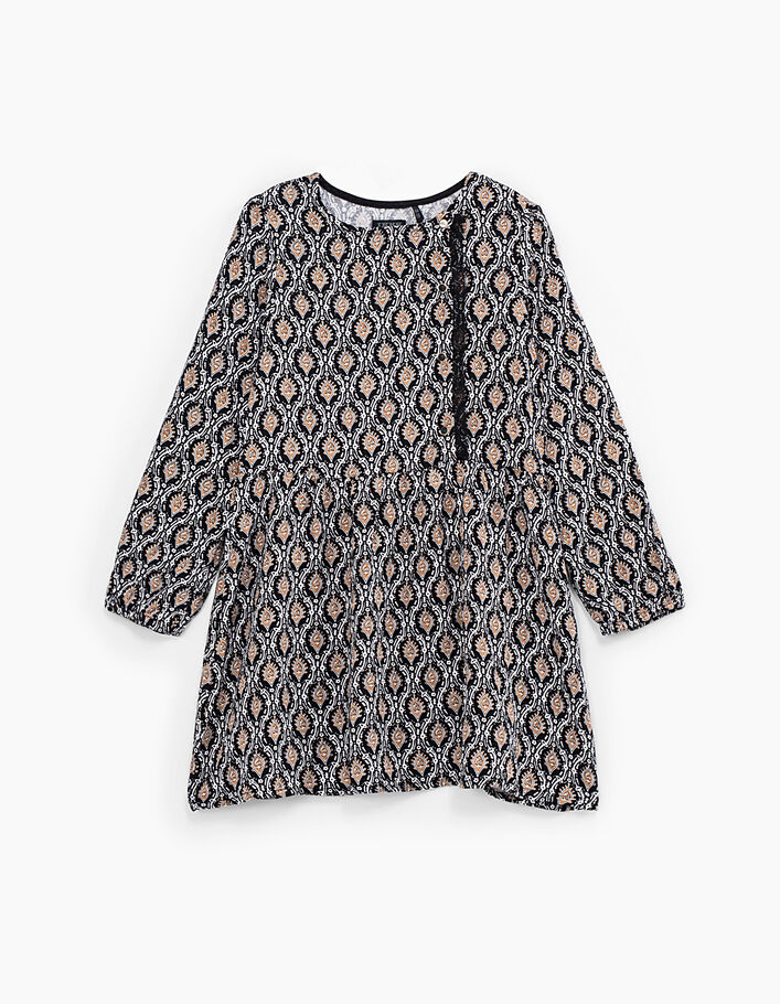 Girls’ black velvet sweatshirt and Paisley 2-in-1 dress - IKKS