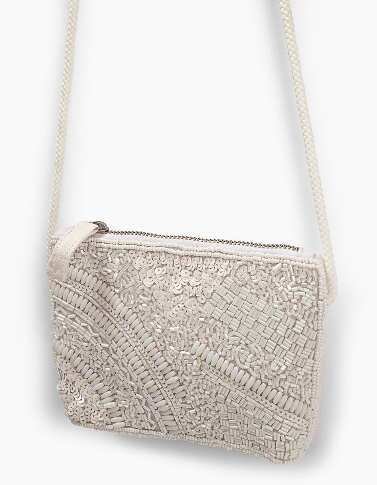 Sac à main blanc optique brodé perles fille-1